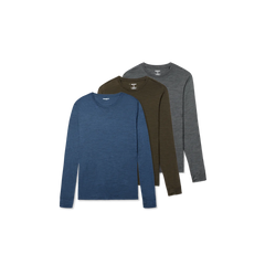 Men's Merino Wool Blend Crew Neck Long Sleeve T-Shirt 3-Pack