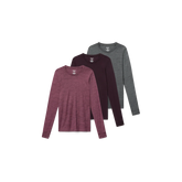 Women's Merino Wool Blend Crew Neck Long Sleeve T-Shirt 3-Pack
