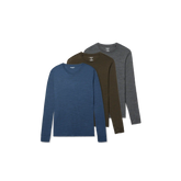 Men's Merino Wool Blend Crew Neck Long Sleeve T-Shirt 3-Pack