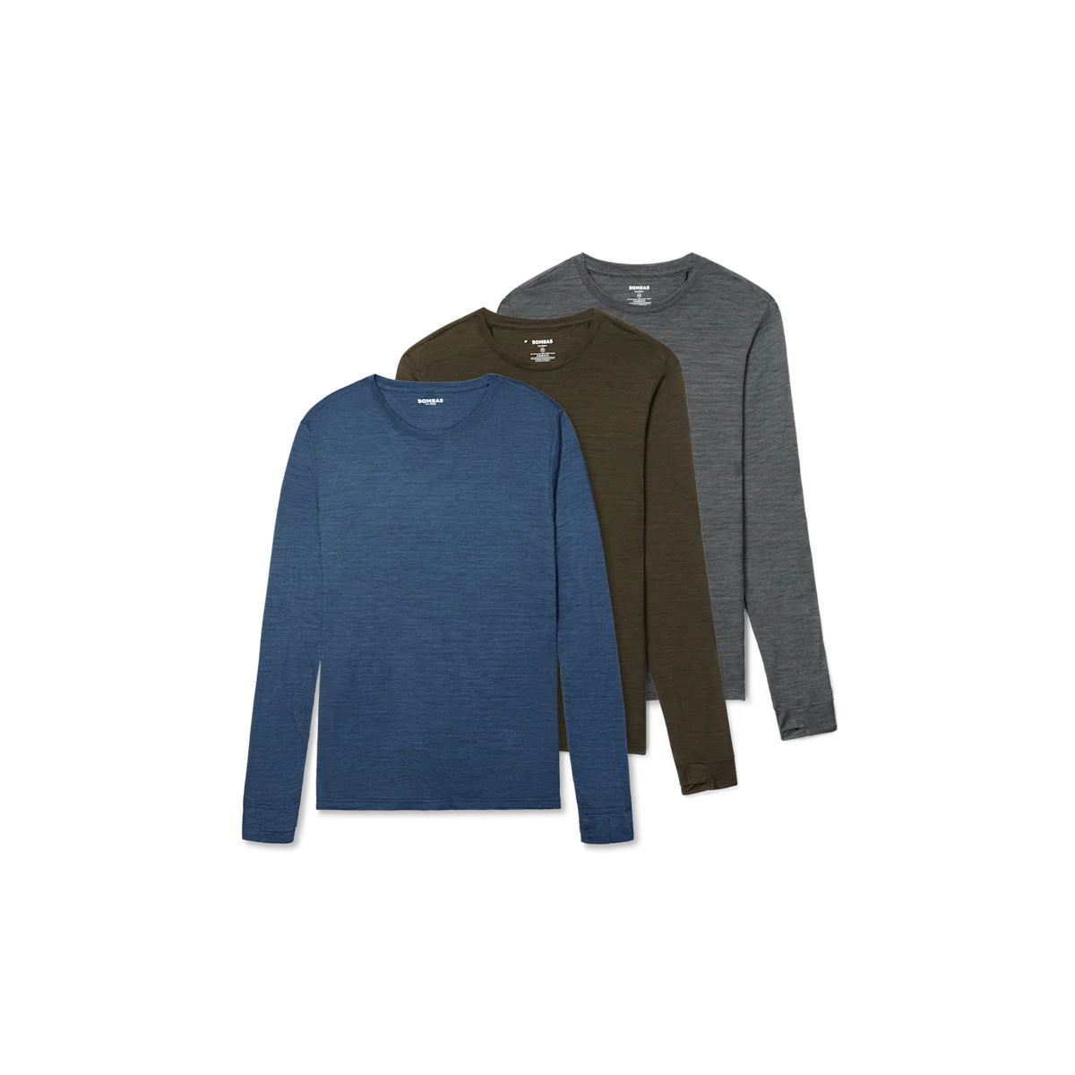 Men's Merino Wool Blend Crew Neck Long Sleeve T-Shirt 3-Pack