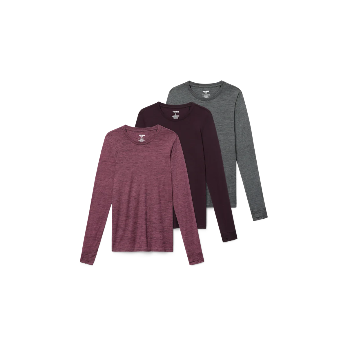 Women's Merino Wool Blend Crew Neck Long Sleeve T-Shirt 3-Pack