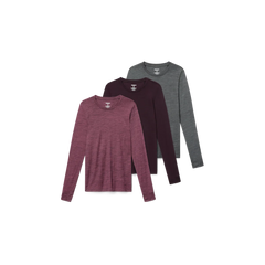 Women's Merino Wool Blend Crew Neck Long Sleeve T-Shirt 3-Pack