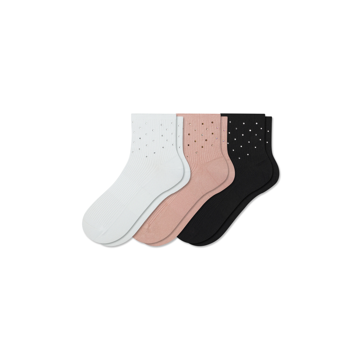 Women’s Rhinestone Rib Quarter Sock 3-Pack
