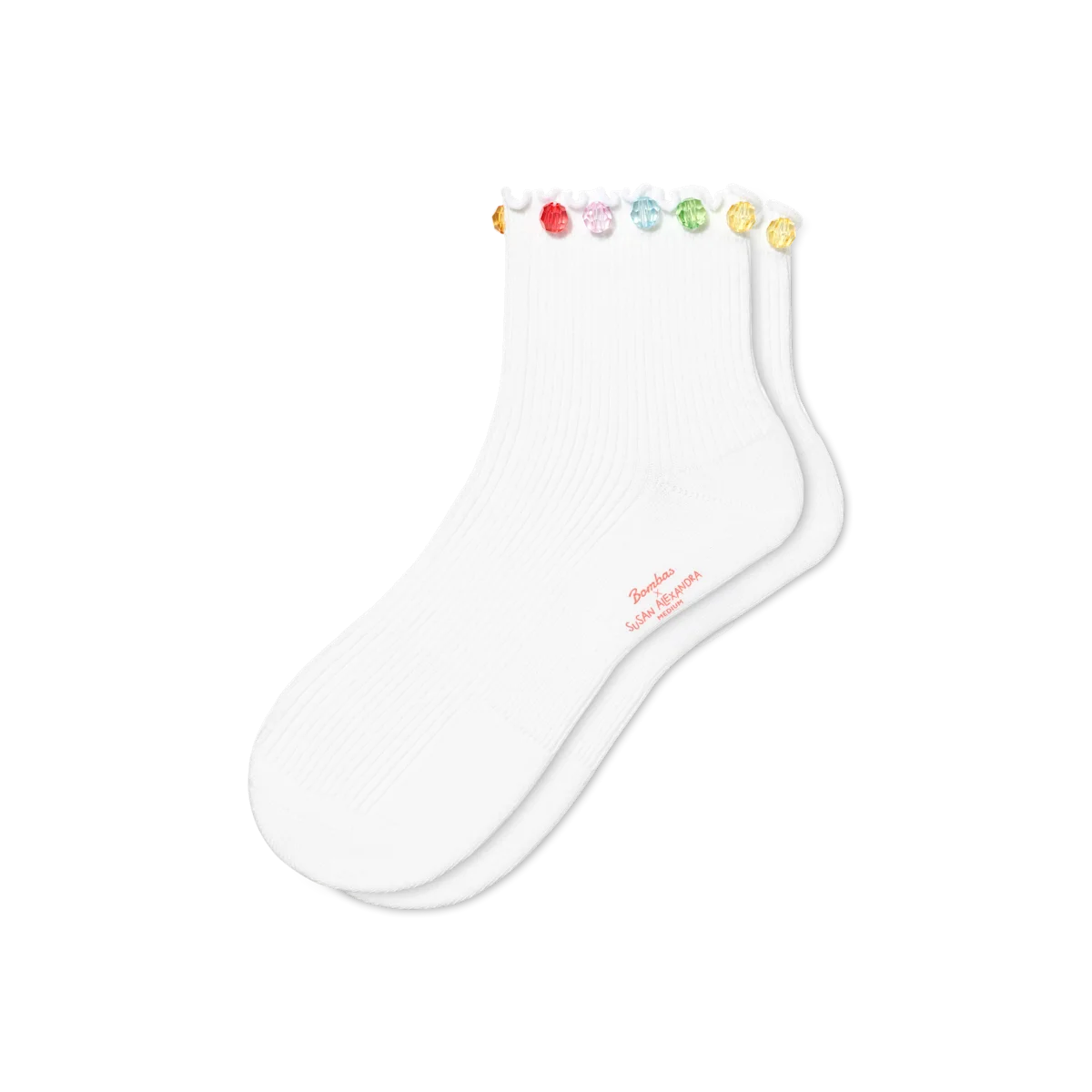 Bombas x Susan Alexandra Embellished Ruffle Rib Quarter Socks
