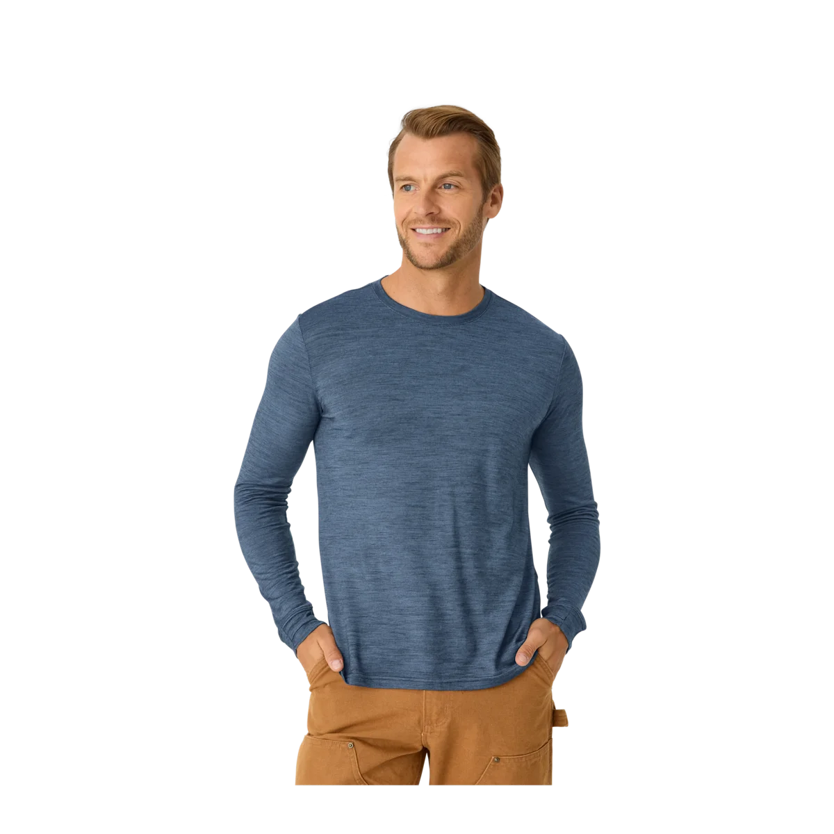 Men's Merino Wool Blend Crew Neck Long Sleeve T-Shirt